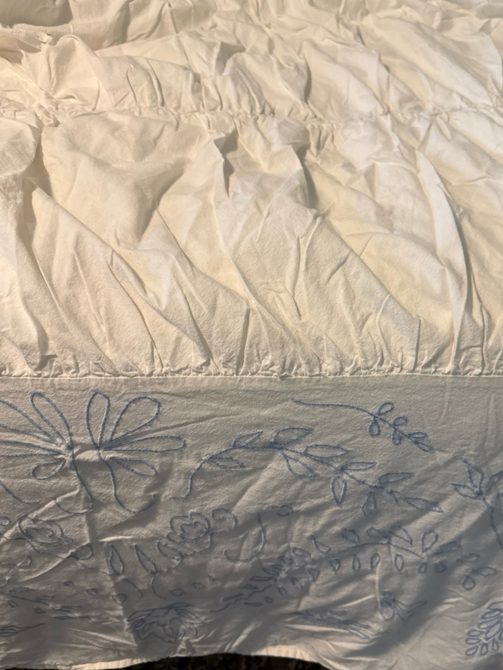 Urban Outfitters Duvet Twin White W Blue Embroidery Cotton Rousching Boho - Picture 3 of 7